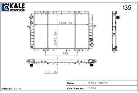 Kale 0539392PA Motor Radyatör Master 2.0 2.4 Mekanik Klimasız 2 Sıra Pa Sistem 645x415x36 7701403868