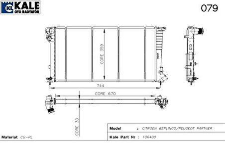 Kale 2003042PA Radyatör 2 Sıra Pa Partner-Berlingo 1.9D 9632466280