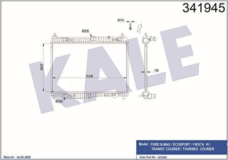 Kale 341945 Motor Su Radyatörü Fiesta 1.4TDCI 1.6TDCI 1.5TDCI 08-B Ma1.5TDCI 1.6TDCI 12-Transit Courier 1.5TDCI 1.6TDCI 14-350x558x18 8V518005DG