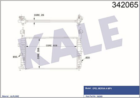 Kale 342065 Motor Su Radyatörü Brazing Meriva A Y17Dt Klimalı 1300254
