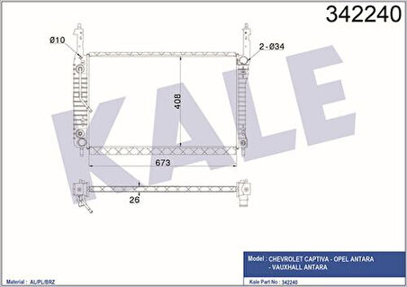 Kale 342240 Motor Su Radyatörü Captiva Antara 2.0 06-670x410x26 20777046