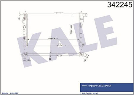 Kale 342245 Motor Su Radyatörü Daewoo Racer Cıelo 96-00 Otomatik 635x385x27 96144850
