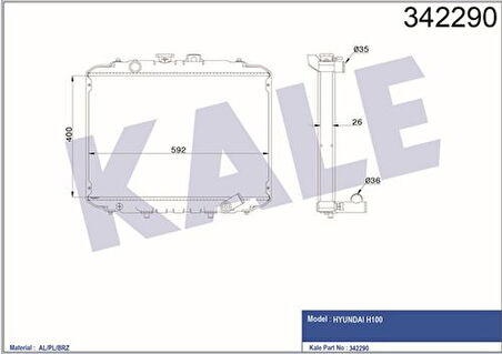 Kale 342290 Motor Su Radyatörü H100 Minibüs 1997-2005-L300 Minibüs 1997-2008 400x568x26 Brazing 2530043600