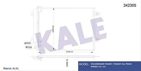 Kale 342305 Klima Radyatörü Passat CC 1.4 1.8 2.0TSI 3.2 3.6FSI 05-15 3C0820411C