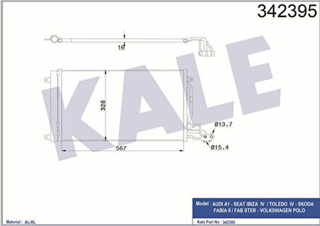 Kale 342395 Klima Radyatörü Kondanser Polo Audi A1 1.0 1.2 1.4 2.0TFSI 1.4Benz 1.6TDI 09-615x334x16 6R0820411D