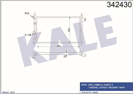 Kale 342430 Motor Radyatörü Combo A Kadett E Astra I Nova 1.3 1.4 1.6 84 91 Br 90325465