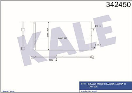 Kale 342450 Klima Radyatörü Laguna III 07-15 Latitude 10-1.5 DCI 2.0 DCI 92110-0002R
