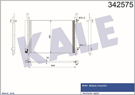 Kale 342575 Klima Radyatörü Kondanser Renault Koleos 2.0 DCI 08- 921005115R
