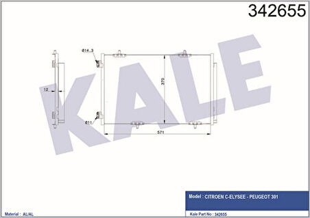 Kale 342655 Klima Radyatörü P301 C-Elysee 1.2 VTI 1.6VTI 1.6HDI Euro 4 9674994280