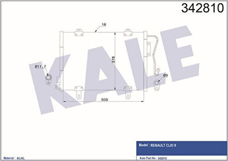 Kale 342810 Klima Radyatörü Kondanser Clio II 1.2I 1.4L 1.6L 1.9D 98- 7700414103