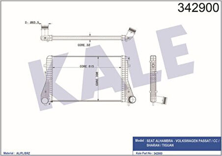Kale 342900 Turbo Radyatörü Intercooler Passat CC Tiguan Sharan Alhambra 2.0TDI 08- 13727529261