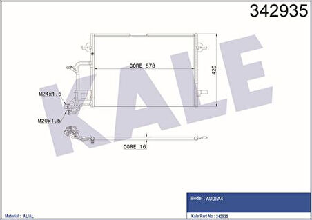 Kale 342935 Klima Radyatörü 610x415x16 Kondanser Passat A4 1.9TDI 1.8 1.8T 97- 8D0260401H