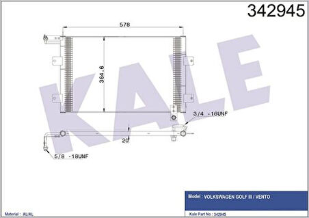 Kale 342945 Klima Radyatörü Golf III Cabrio Varıant Vento 1.6 1.8 1.9 TDI 2.0 GTI 2.8 VR6 93 98 1H0820413