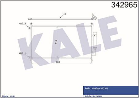 Kale 342965 Klima Kondenseri Honda Civic VIII Hatchback Al-Al 80110SMGE02