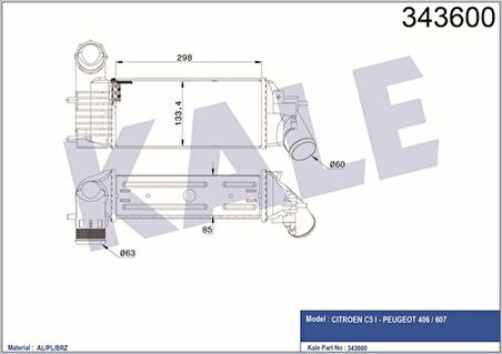 Kale 343600 Turbo Soğutucu Radyatör Intercooler P406 P607 C5 DW10Ated 2.0HDI 8V Dw12Ted4 2.2HDI 16V Ölçü 298x133.4x85 0384F3