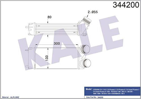 Kale 344200 Turbo Soğutucu Radyatör Intercooler 308 3008 5008 C4 C4 Picasso DS5 C4 II DS4 EP6DT EP6Cdt 1.6Thp 16V Ölçü 300x147x76 1440.H9