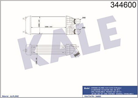 Kale 344600 Turbo Intercooler Radyatörü P301 207 208 2008 DS3 C-Elysee S3 III C3 IV C4 Cactus C3 Picasso DV6DTED DV6C 12-Ölçü 300x147x76 9803900780