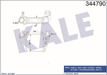 Kale 344790 Turbo Radyatörü Golf IV Bora 1.8T 1.9TDI 98-05 A3 1.8T 1.9TDI 96-03 Octavia 1.8T 1.9TDI 96-10 Leon 1.8T 1.9TDI 99-05 1J0145803T