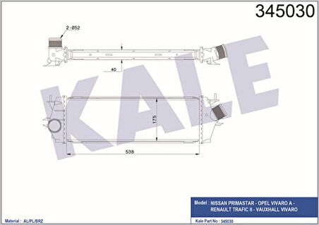Kale 345030 Turbo Radyatörü Trafic II Vivaro 2.0DCI 8200411160