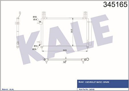 Kale 345165 Klima Radyatörü Matiz Spark 0.8 M200 M249 96591582