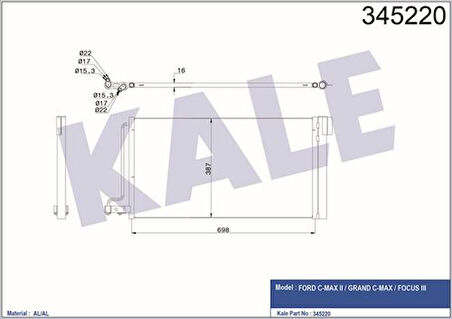 Kale 345220 Klima Radyatörü Focus III 1.6Ti 16V 11-C Magrand C-Max 1.6Ti 16V 10-Benzinli AV6119710AB