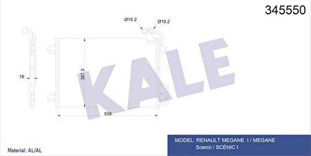 Kale 345550 Klima Radyatörü Kondanser Megane I Scenic I 1.4 1.6 16V 7700434383