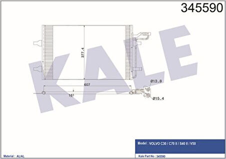 Kale 345590 Klima Radyatörü Volvo S40 2004-2012 C30 06-12 V50 1.6 D2 1.8 2.0 2004 2012 31292022