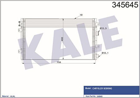 Kale 345645 Kondenser Chrysler Sebring 2.0 2.4 2.7 V6 24V 01 07 Yağ Soğutuculu Kurutucusuz Brazing Al-Al 686400X18 Klima Radyatörü 5017621