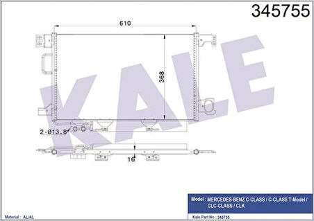 Kale 345755 Klima Radyatörü W203 02-07 Cl203 02-08 S203 02-07 C209 02-09 A209 03-9 2035002154