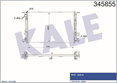 Kale 345855 Motor Su Radyatörü Audi A8 2.0 2.5 3.0TFSI 3.0TDIq Otomatik 10- 4H0121251C