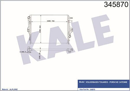 Kale 345870 Motor Su Radyatörü Touareg 3.0 V6 TSI TDI 3.6 V6 FSI 10-Cayenne 3.0 3.6 10- 7P0121253A