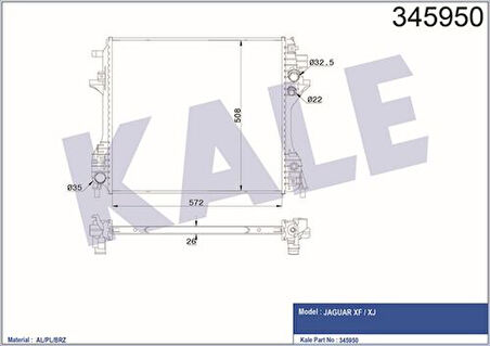 Kale 345950 Motor Su Radyatörü Jaguar S-Type II X200 04-07 XF I X250 08-15 XJ X350 X358 05-08 C2C32997