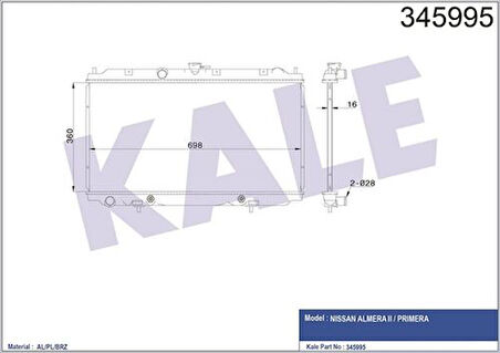 Kale 345995 Motor Su Radyatörü Nissan Almera 00-Primera 1.8 Qg18 P12 02- 21460AV700