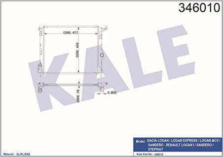 Kale 346010 Motor Radyatörü Logan Sandero II 1.2 1.4 1.5 8200735038