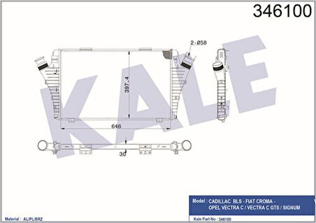 Kale 346100 Turbo Radyatörü Intercooler Vectra C-Signum Al Pl Brz 650X397X.4X30 6302059