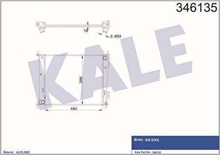Kale 346135 Radyatör Kia Soul 1.6CVVT 09 Mek 480X414 Al Pl Brz 253102K000