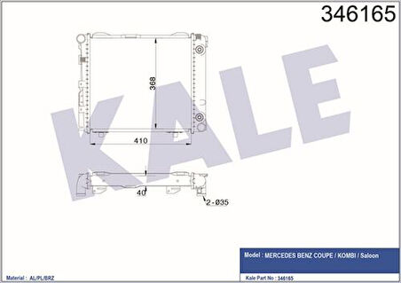 Kale 346165 Motor Su Radyatörü Klimasız 190 W201 84-87 W124 85-93 S124 85-92 C124 87-91 2015002903