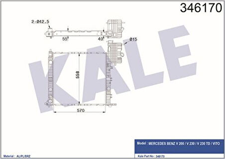 Kale 346170 Motor Su Radyatörü Klimasız V-Class 638 2 96-03 Vito 638 96-02 6385011601