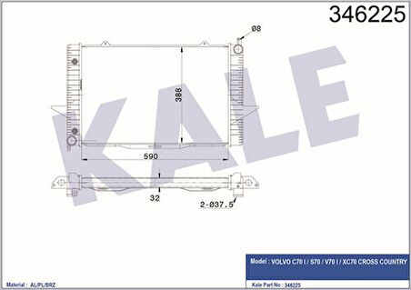 Kale 346225 Motor Radyatörü C70 I S70 V70 I XC70 Cross Country 8601450