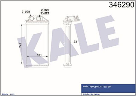 Kale 346290 Kalorifer Radyatörü P307 1.4HDI 1.6HDI 2.0HDI 8V 16V - 2006 Standart Soğutma Dizel Tip 6448.K4