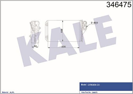 Kale 346475 Kalorifer Radyatörü C5 01 05 2.0HDI 8V 2.2HDI 2.0 I 16V 6448J8