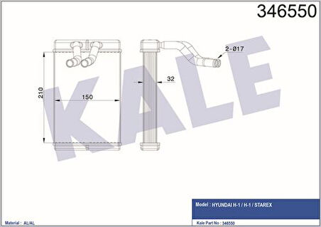 Kale 346550 Kalorifer Radyatörü Stare TCI Minibüs 211x158x36 970234A000