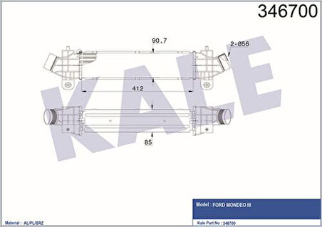 Kale 346700 Turbo Intercol Radyatörü Mondeo III 2.0TDCI 2.2TDCI 00-07 Ölçü 412x90.7x85 1S7Q9L440AF