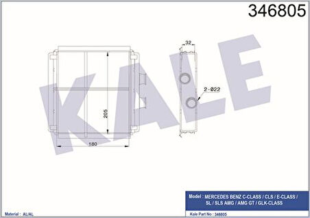 Kale 346805 Kalorifer Radyatörü W204 07-14 W212 09-15 C218 11-17 R231 12-C190 14- Renault 197 11- 2048300061