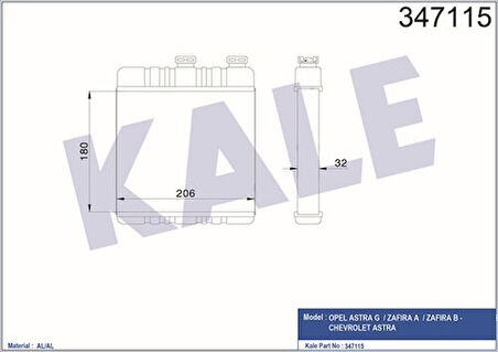 Kale 347115 Kalorifer Radyatörü Behr Tipi Astra G Zafira A 09117283