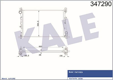 Kale 347290 Motor Su Radyatörü Egea Cross 1.3 1.6 Multijet 1.4 Benzinli Mt 52052630