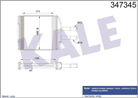 Kale 347345 Kalorifer Radyatörü Evanda Chevrolet Epica Evanda 96327370