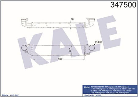 Kale 347500 Turbosarj Radyatörü W203 02-07 Cl203 02-08 S203 01-07 C209 02-09 A209 03-10 R171 04-10 2035000400