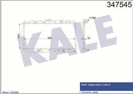 Kale 347545 Motor Su Radyatörü Honda Civic 1.6 Cr1.6 1987 1992 Otomatik Vites 19010PM3901