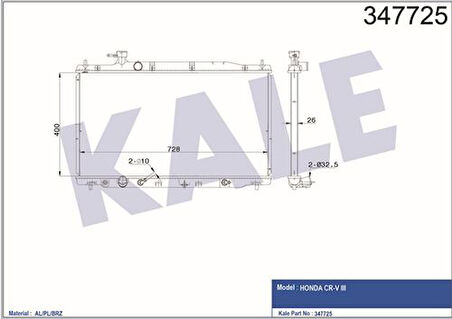 Kale 347725 Motor Su Radyatörü Honda CRV 2.0 2007-Otomatik Vites 19010RZPG51